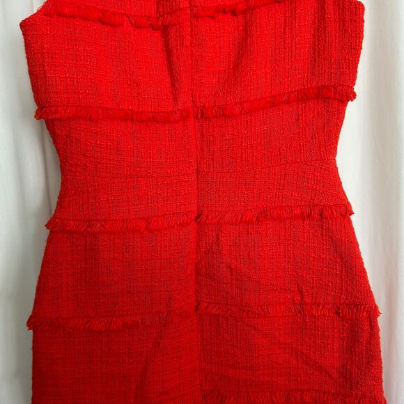 J Crew Red Cotton Tweed Fringed Dress Sleeveless NWT Size 4 - Picture 6 of 10